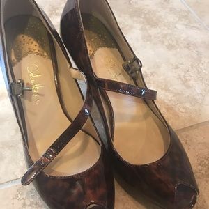 Cole Haan peep-toe leopard print heels size 6